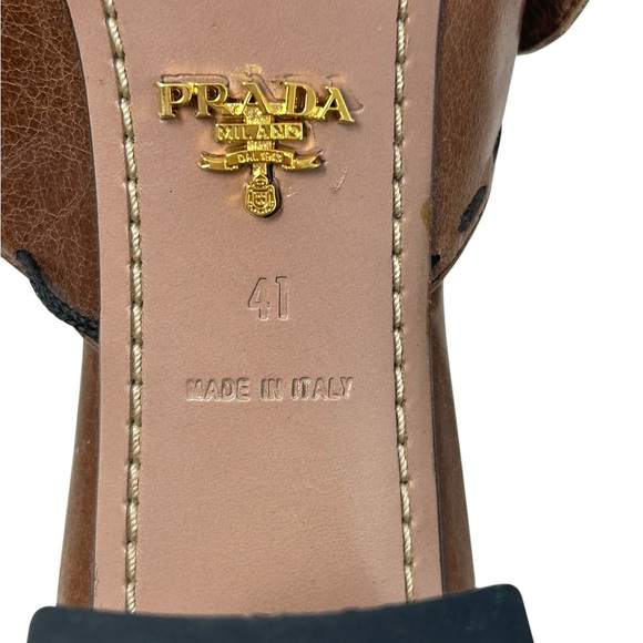 Prada Brown Leather Slide Sandals with Chunky Heel - Picture 12 of 12